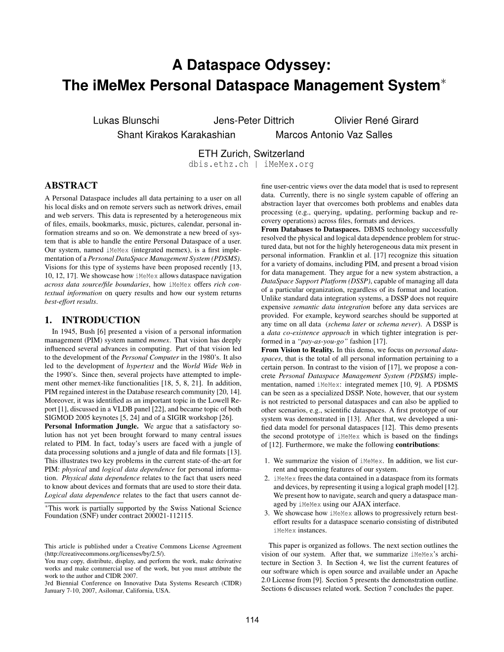 The Imemex Personal Dataspace Management System∗