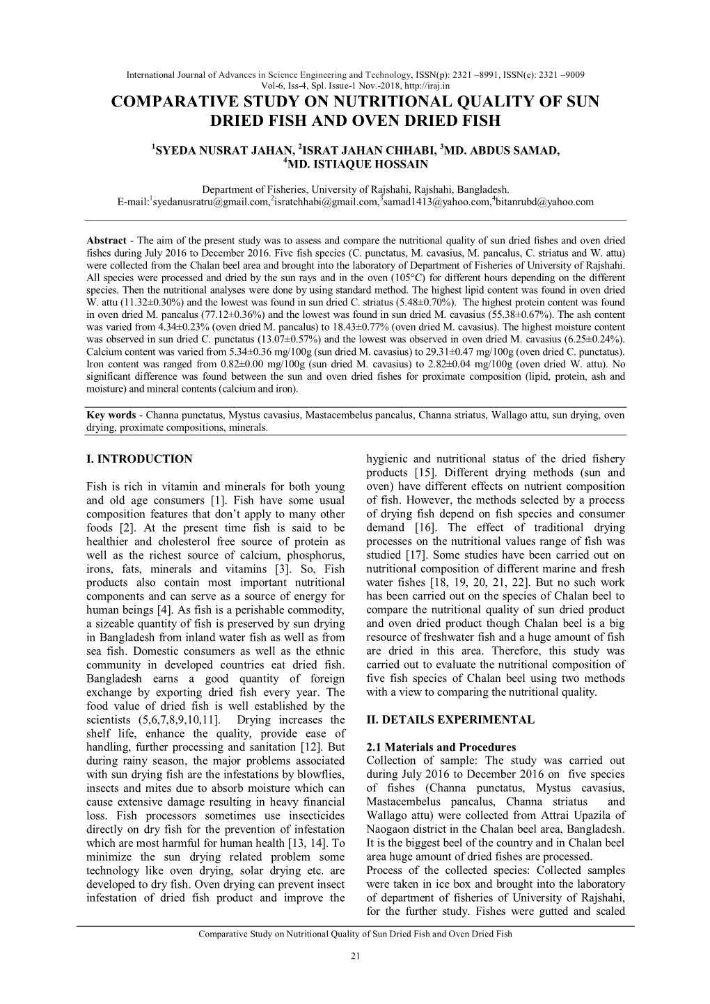 Comparative Study on Nutritional Quality of Sun Dried Fish and Oven Dried Fish