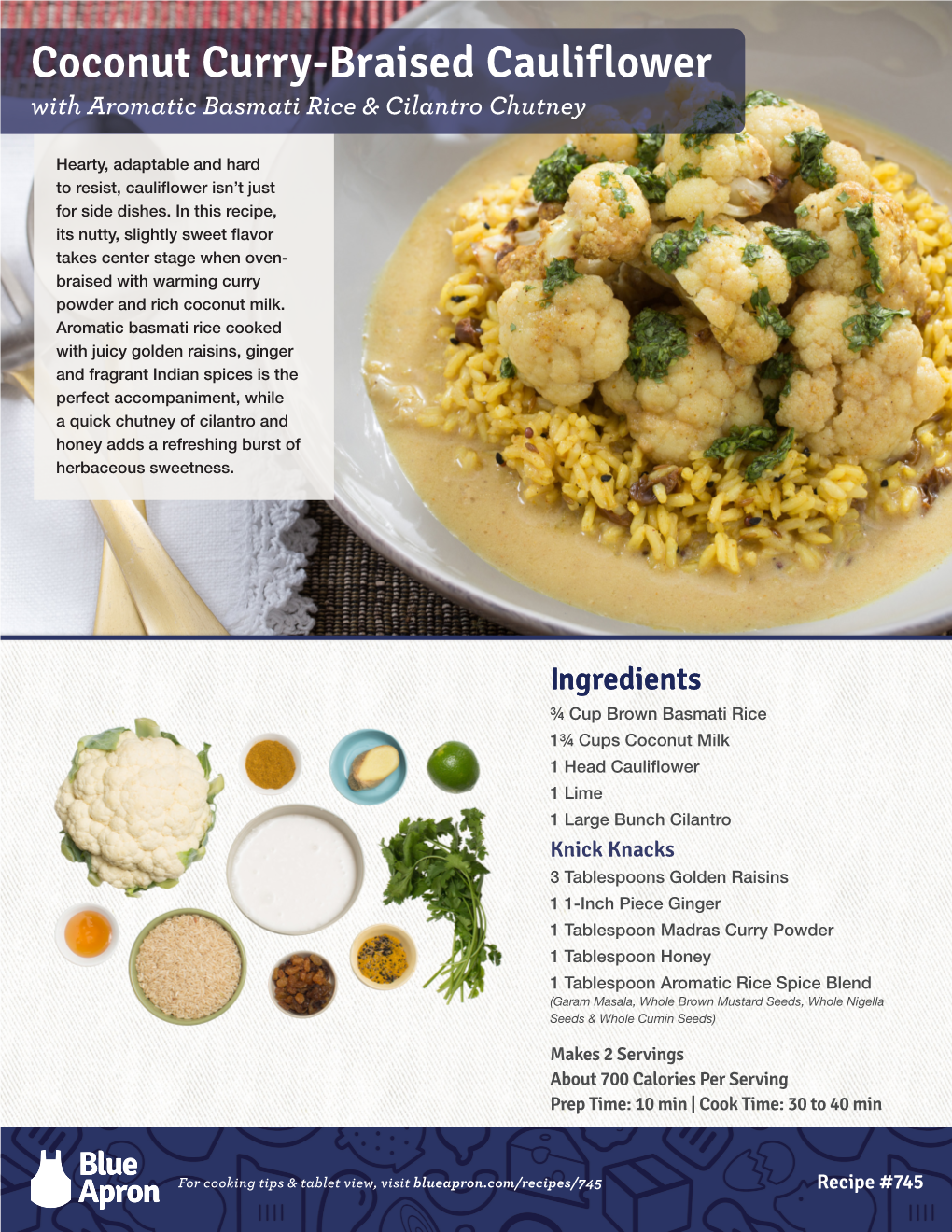 Coconut Curry-Braised Cauliflower with Aromatic Basmati Rice & Cilantro Chutney