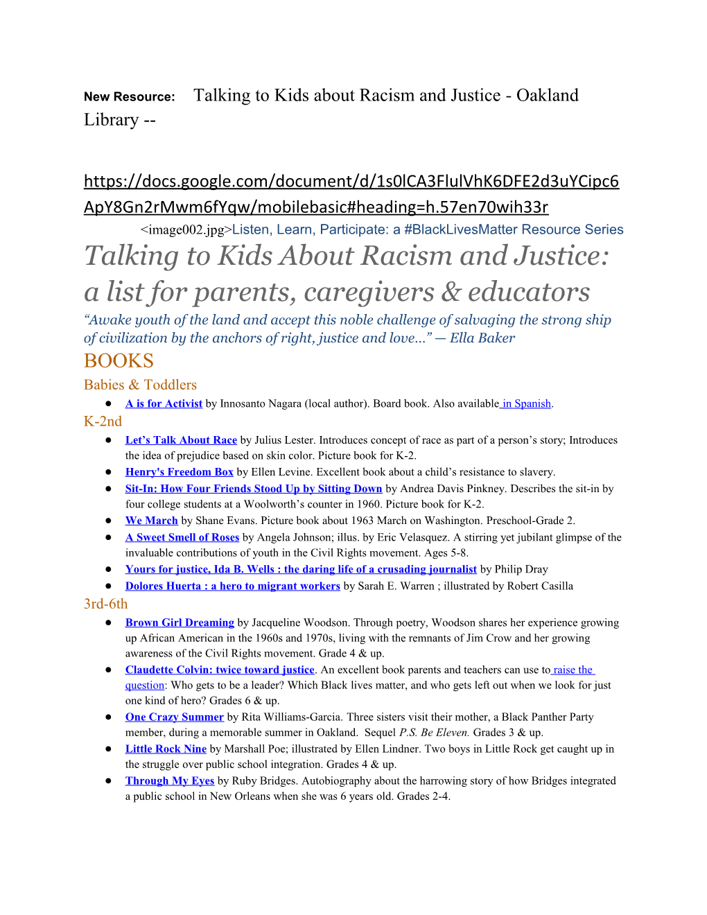 New Resource: Talking to Kids About Racism and Justice - Oakland Library