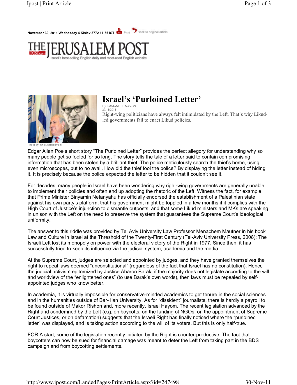 Israel's 'Purloined Letter'