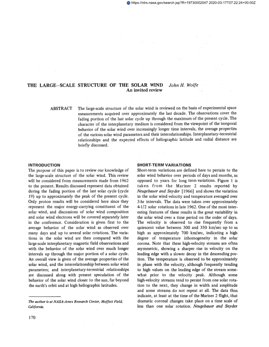 THE LARGE-SCALE STRUCTURE of the SOLAR WIND An