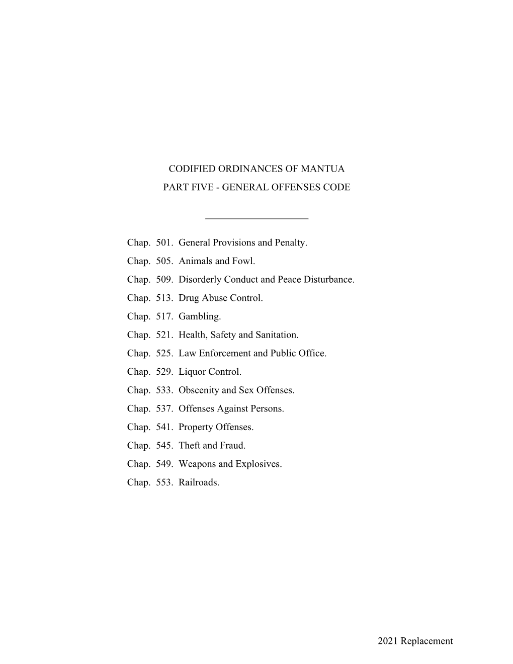Codified Ordinances of Mantua Part Five - General Offenses Code