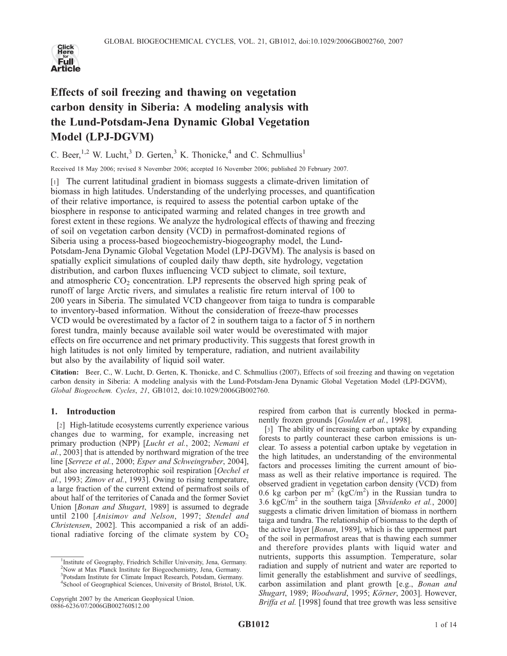 Effects of Soil Freezing and Thawing on Vegetation Carbon Density in Siberia