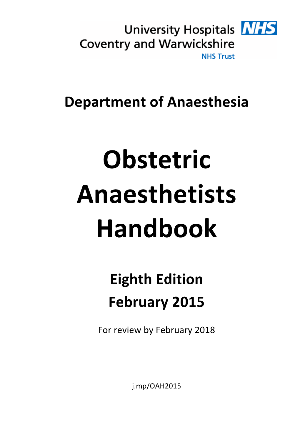 Obstetric Anaesthetists Handbook