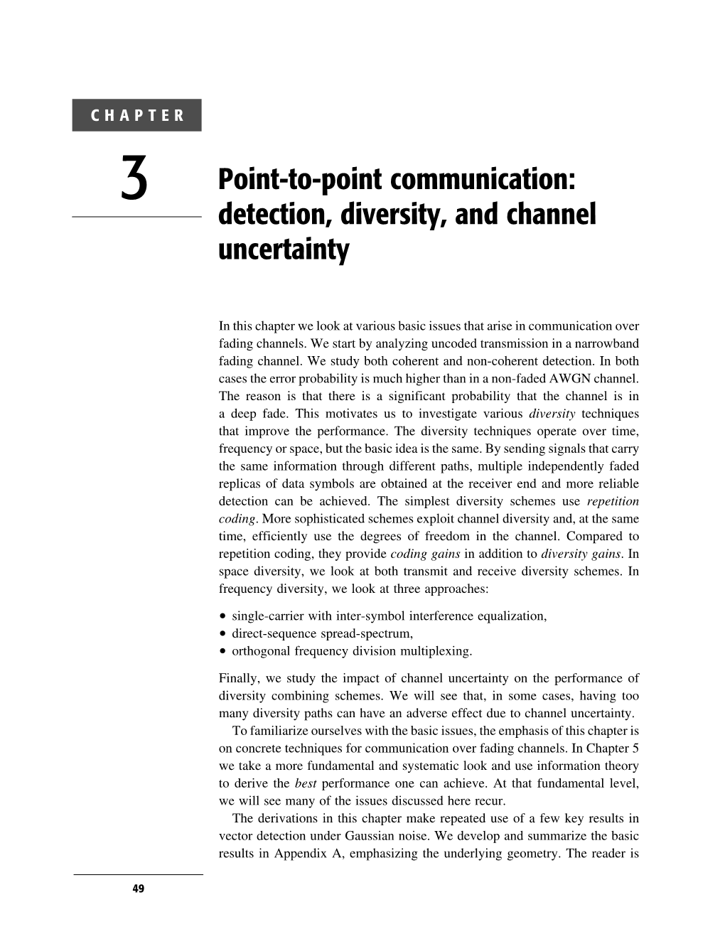 3 Point-To-Point Communication: Detection, Diversity, and Channel Uncertainty