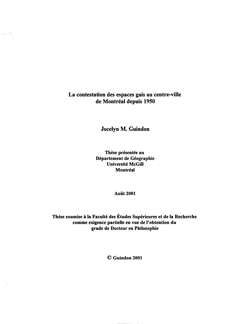 La Contestation Des Espaces Gais Au Centre-Ville De Montréal Depuis 1950