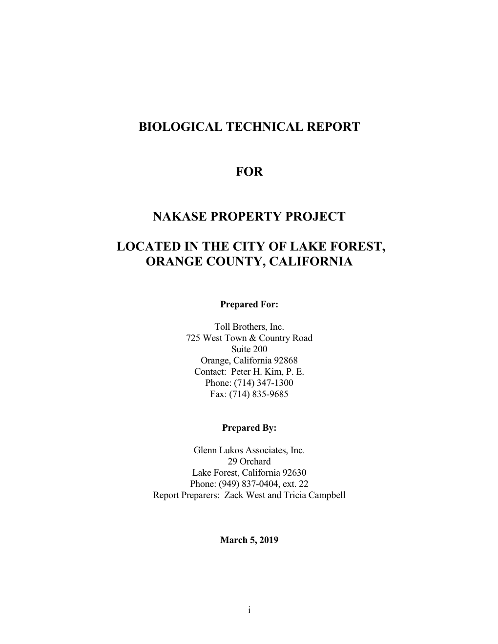 Biological Technical Report For