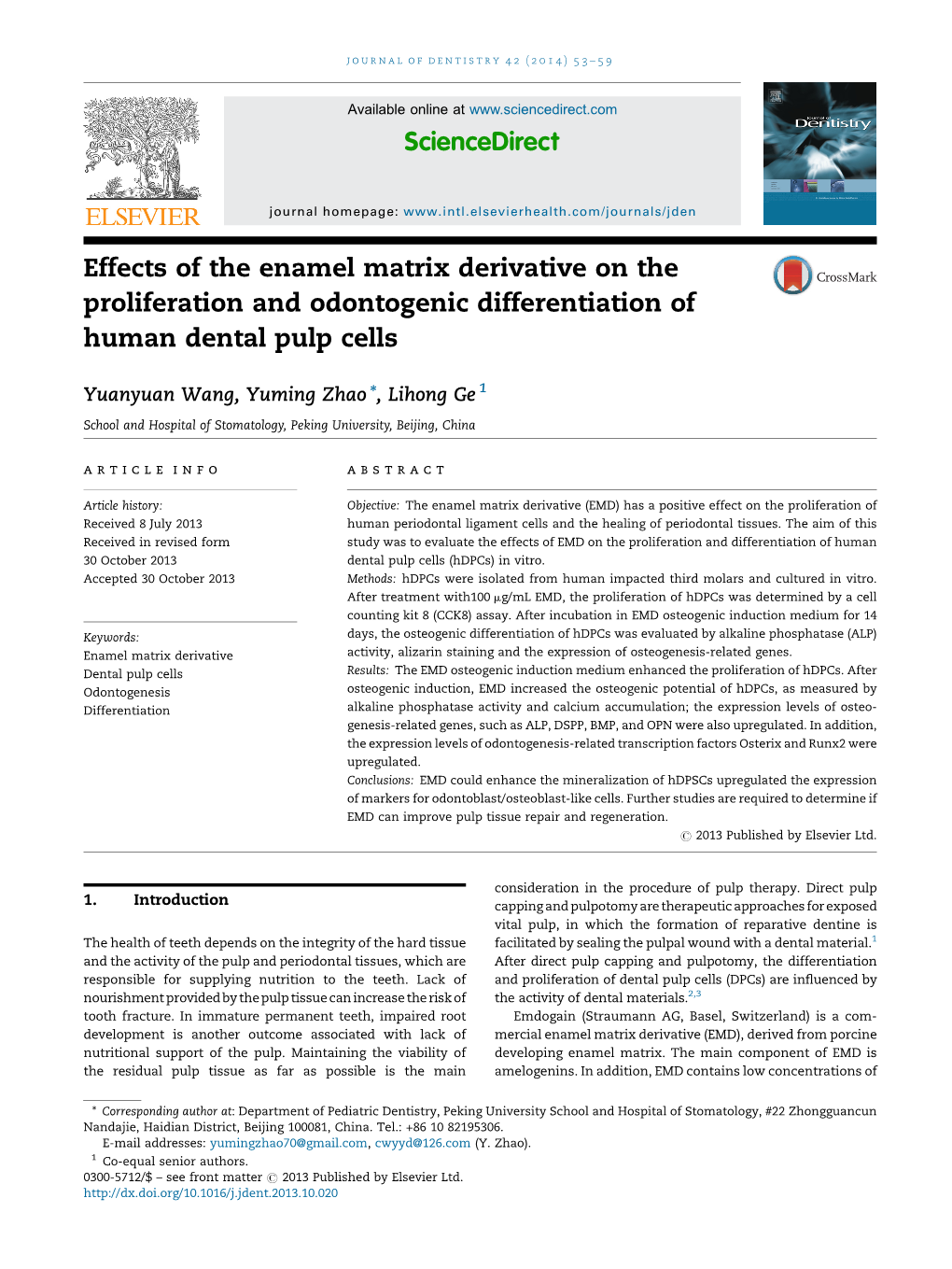 Effects of the Enamel Matrix Derivative on the Proliferation And