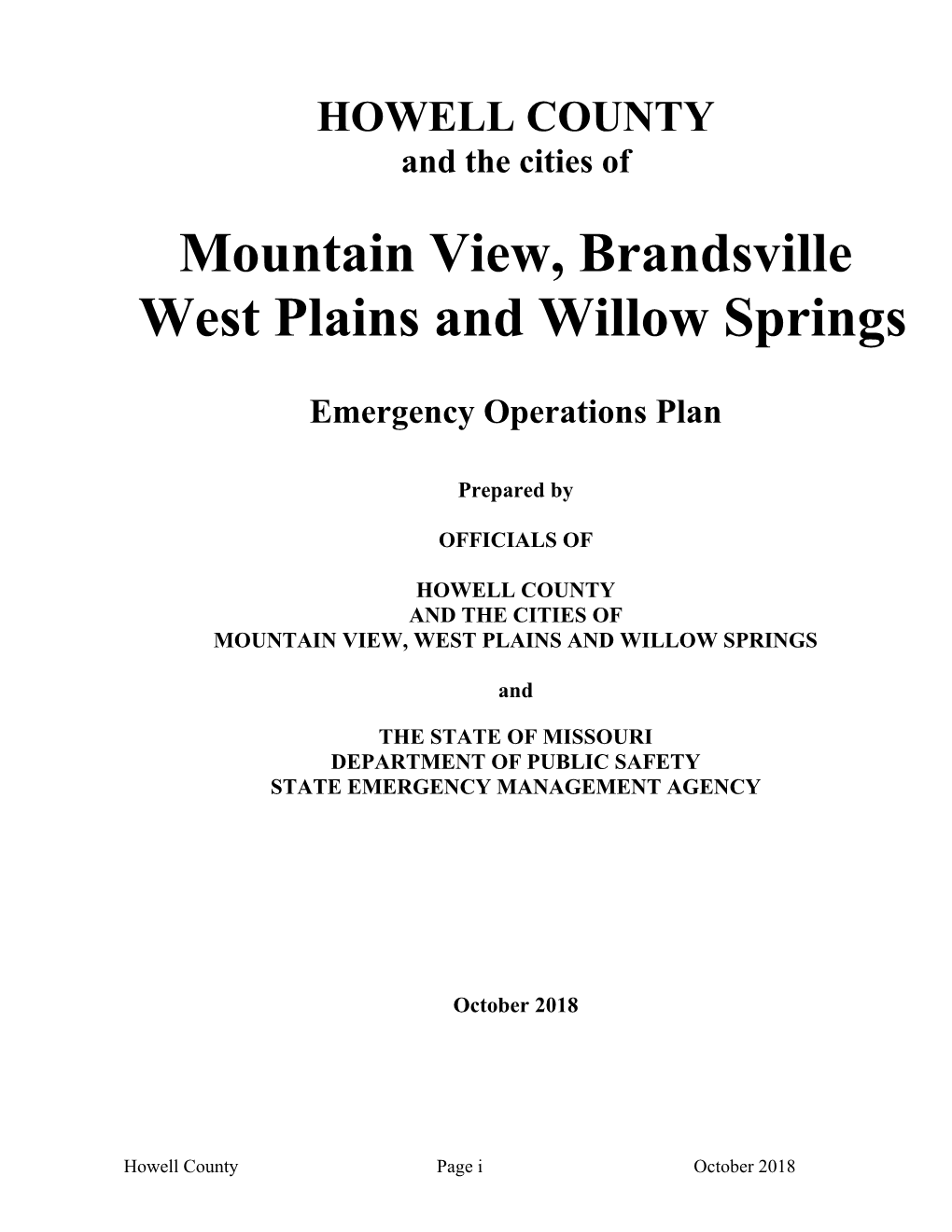 Mountain View, Brandsville West Plains and Willow Springs