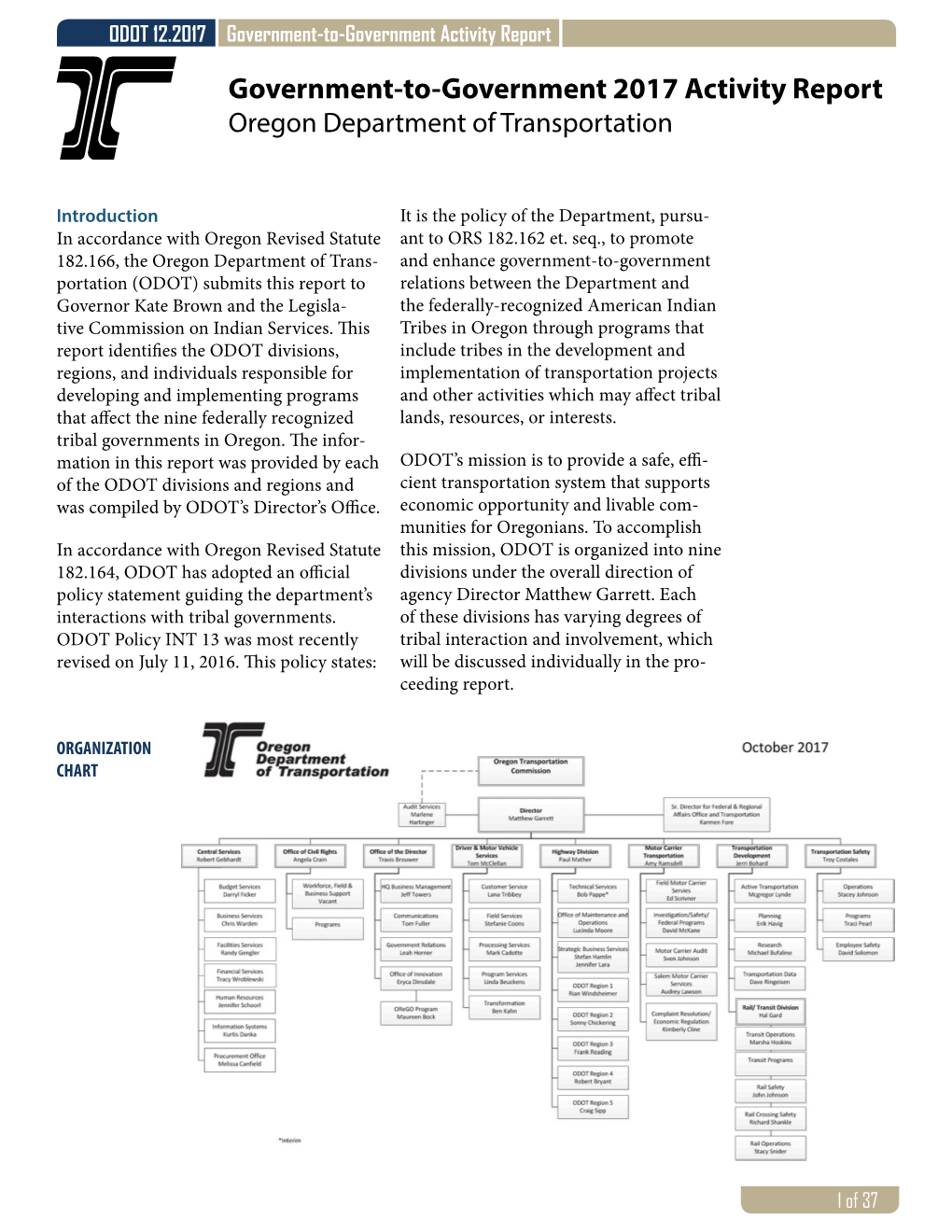 Government-To-Government 2017 Activity Report Oregon Department of Transportation