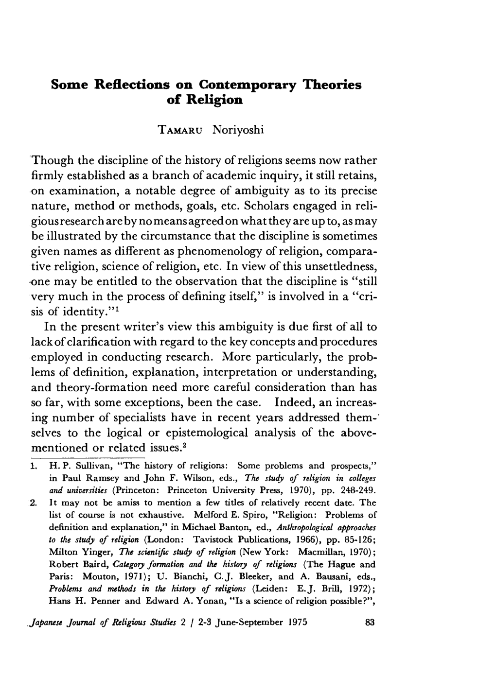 Some Reflections on Contemporary Theories of Religion