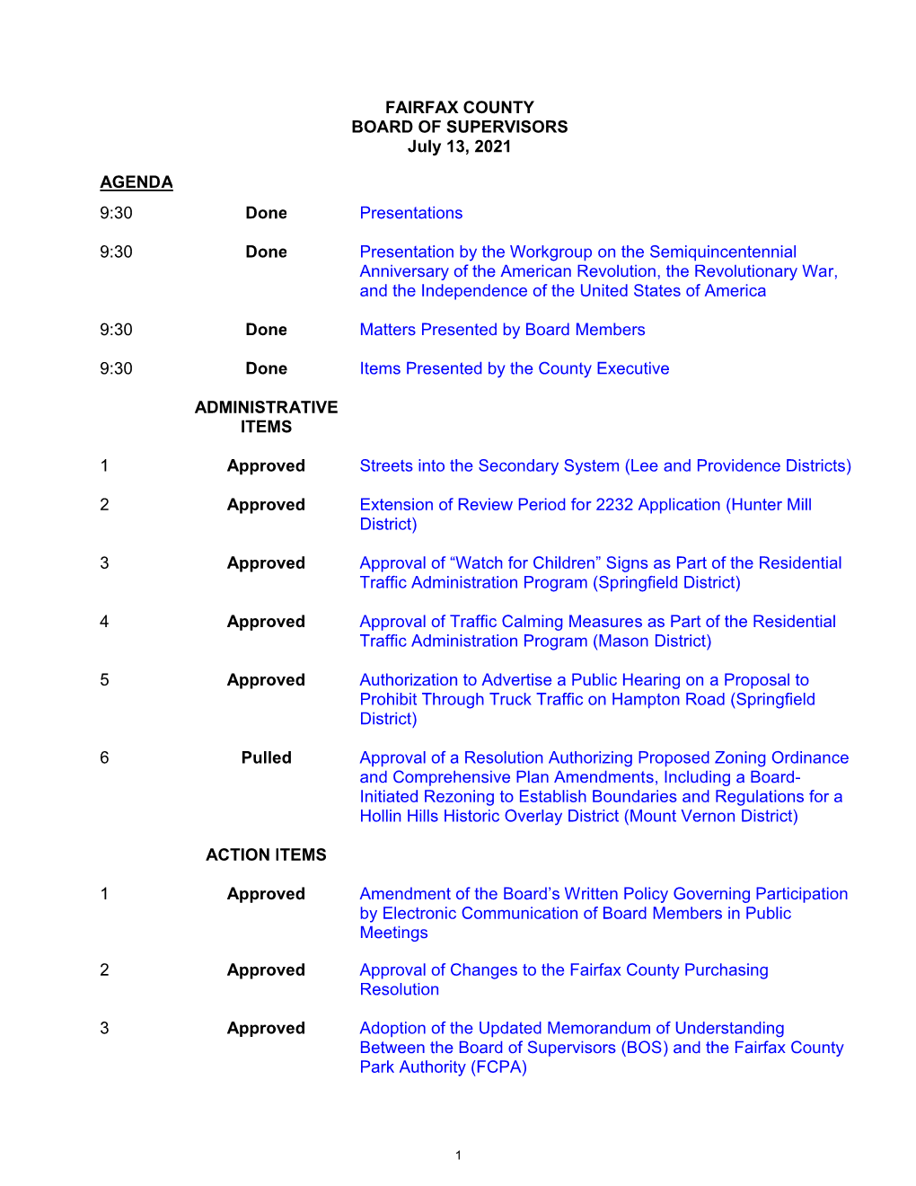 July 13, 2021 Final Board Package