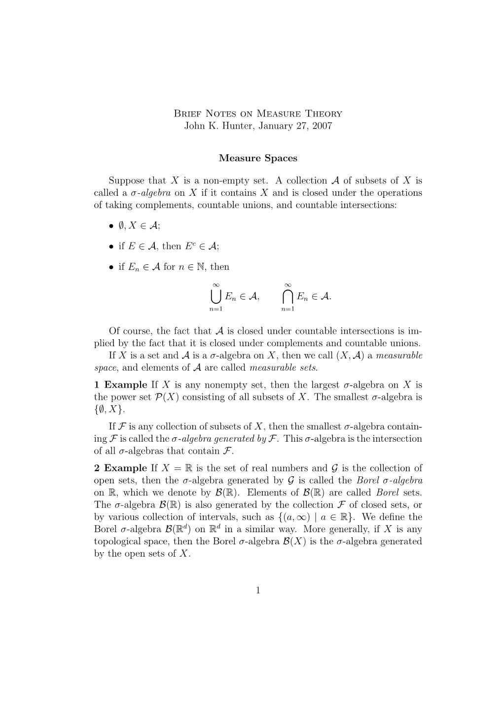 Brief Notes on Measure Theory John K