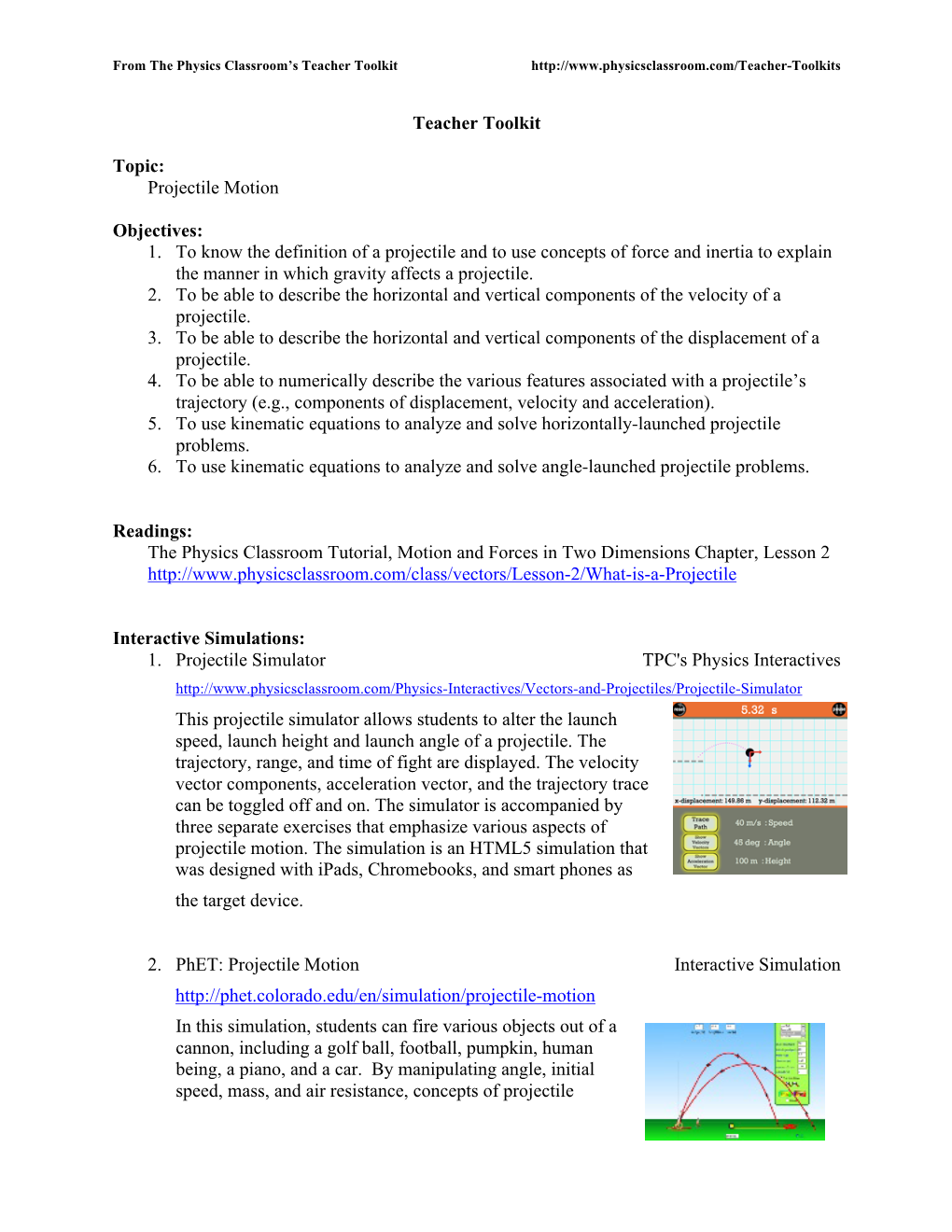 Projectile Motion Objectives