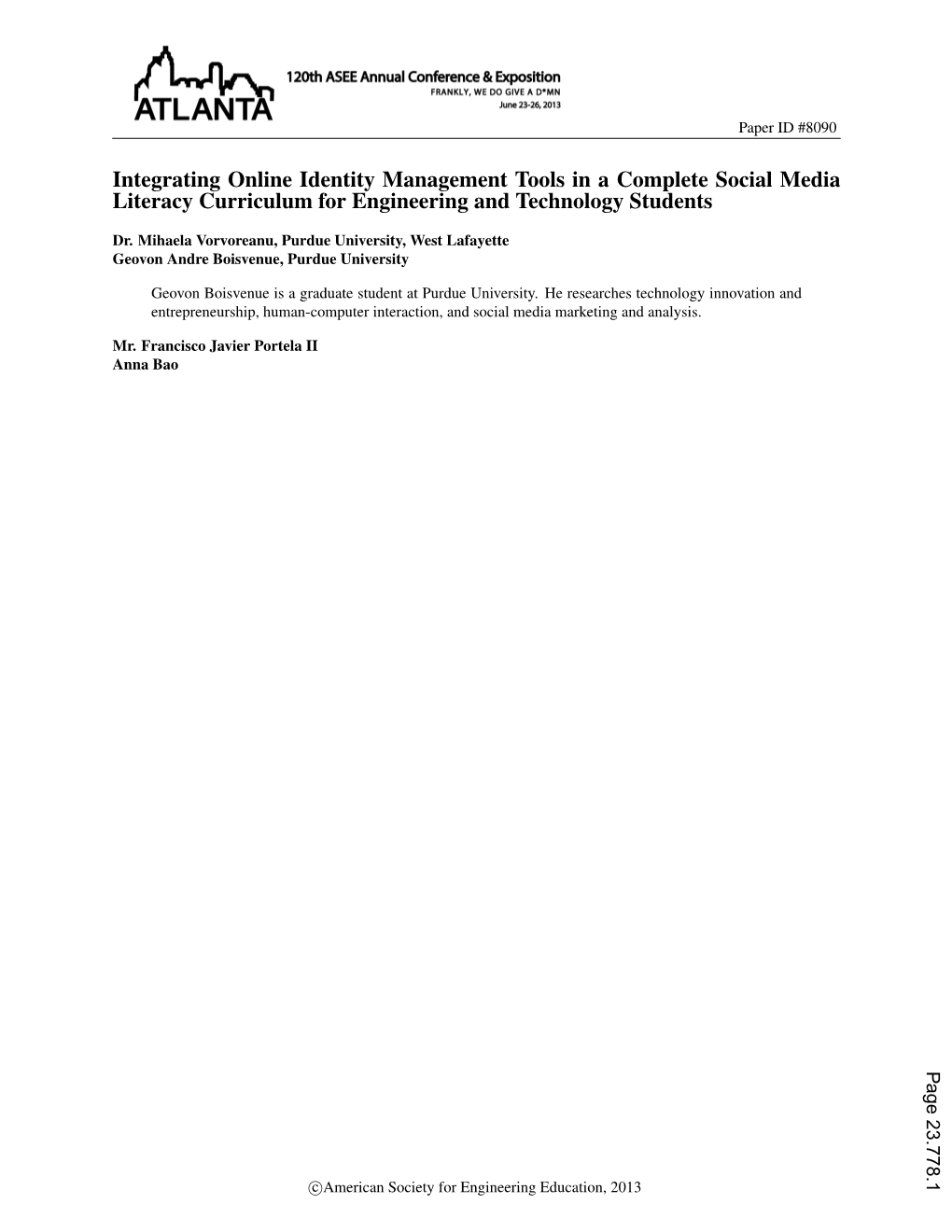 Integrating Online Identity Management Tools in a Complete Social Media Literacy Curriculum for Engineering and Technology Students