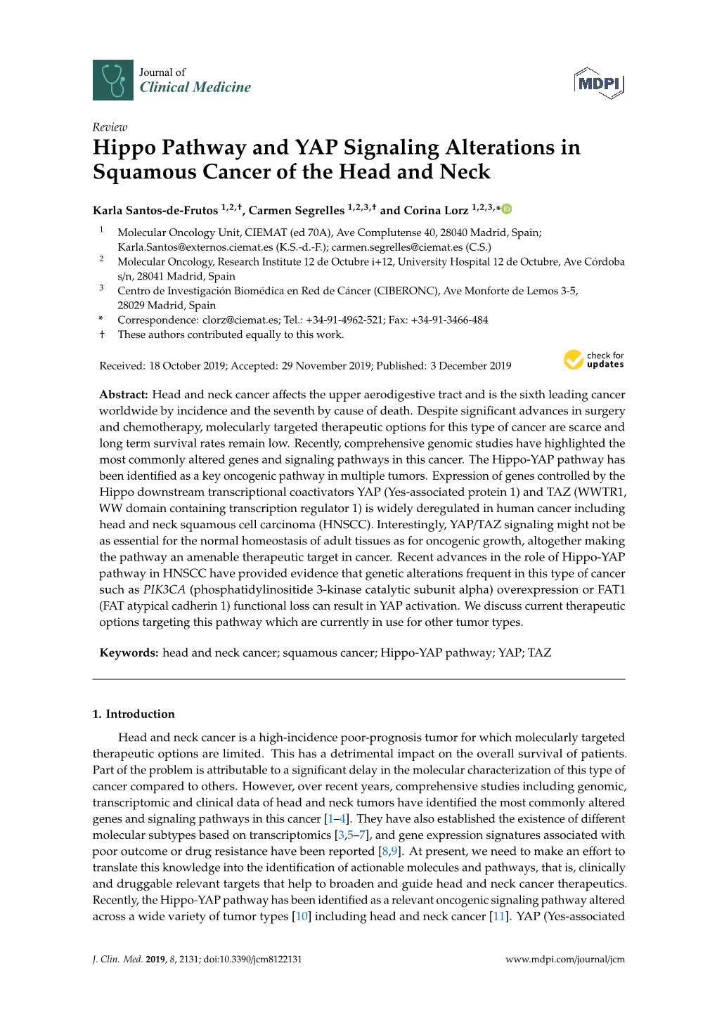 Hippo Pathway and YAP Signaling Alterations in Squamous Cancer of the Head and Neck