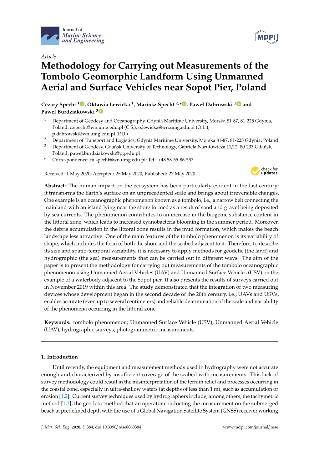 Methodology for Carrying out Measurements of the Tombolo Geomorphic Landform Using Unmanned Aerial and Surface Vehicles Near Sopot Pier, Poland