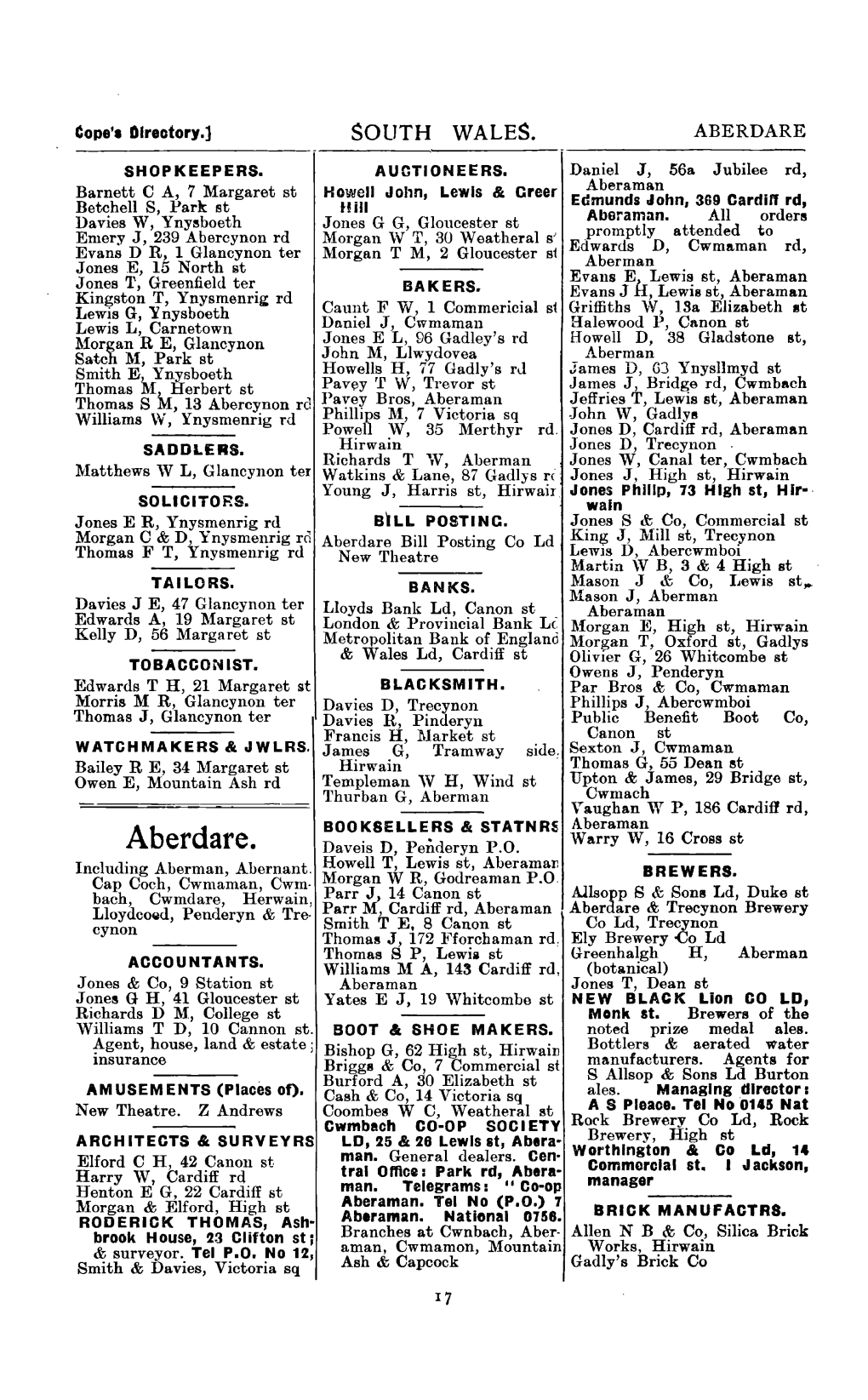 Aberdare. Daveis D, Penderyn P.O