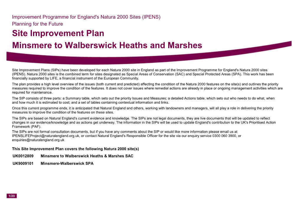 Site Improvement Plan Minsmere to Walberswick Heaths and Marshes