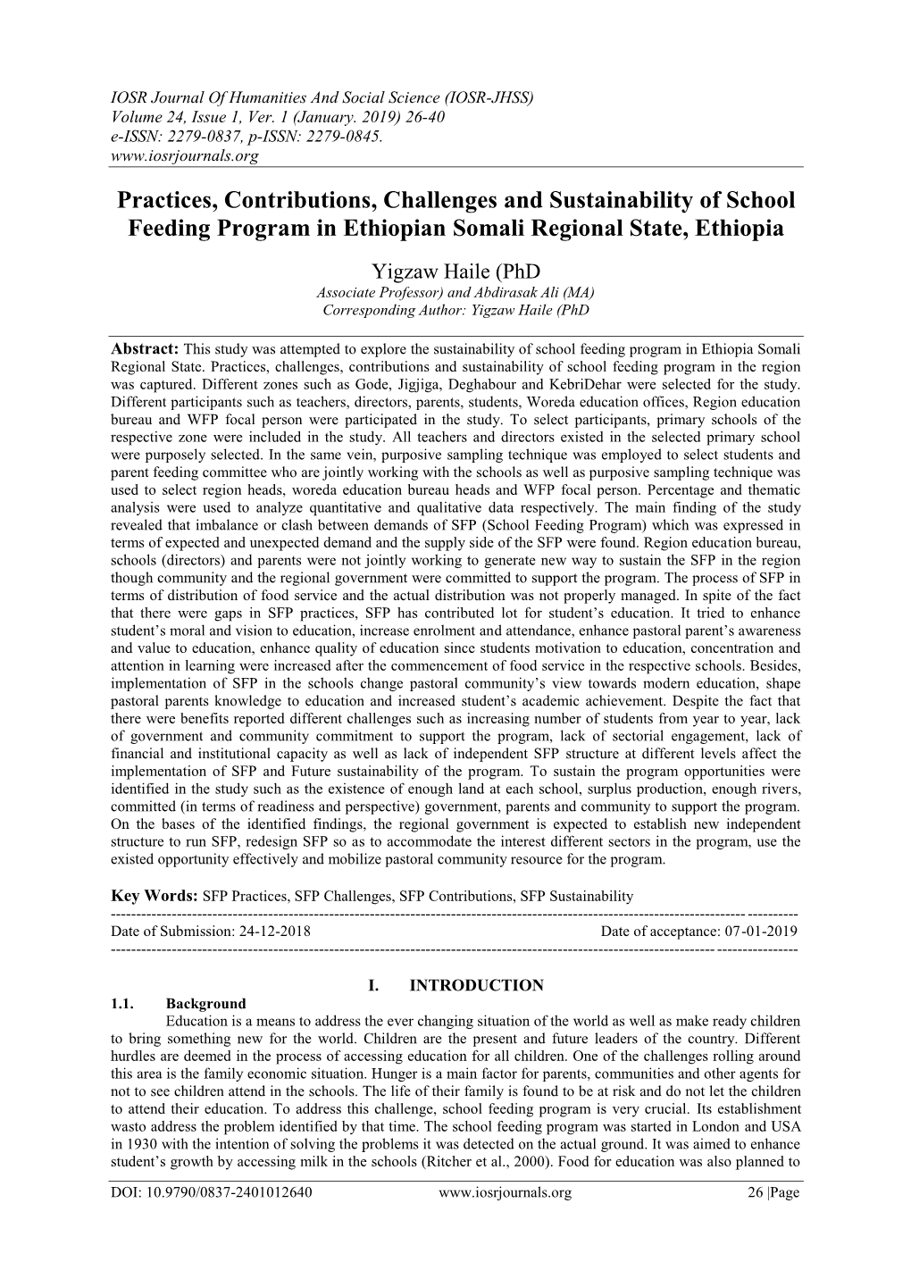 Practices, Contributions, Challenges and Sustainability of School Feeding Program in Ethiopian Somali Regional State, Ethiopia