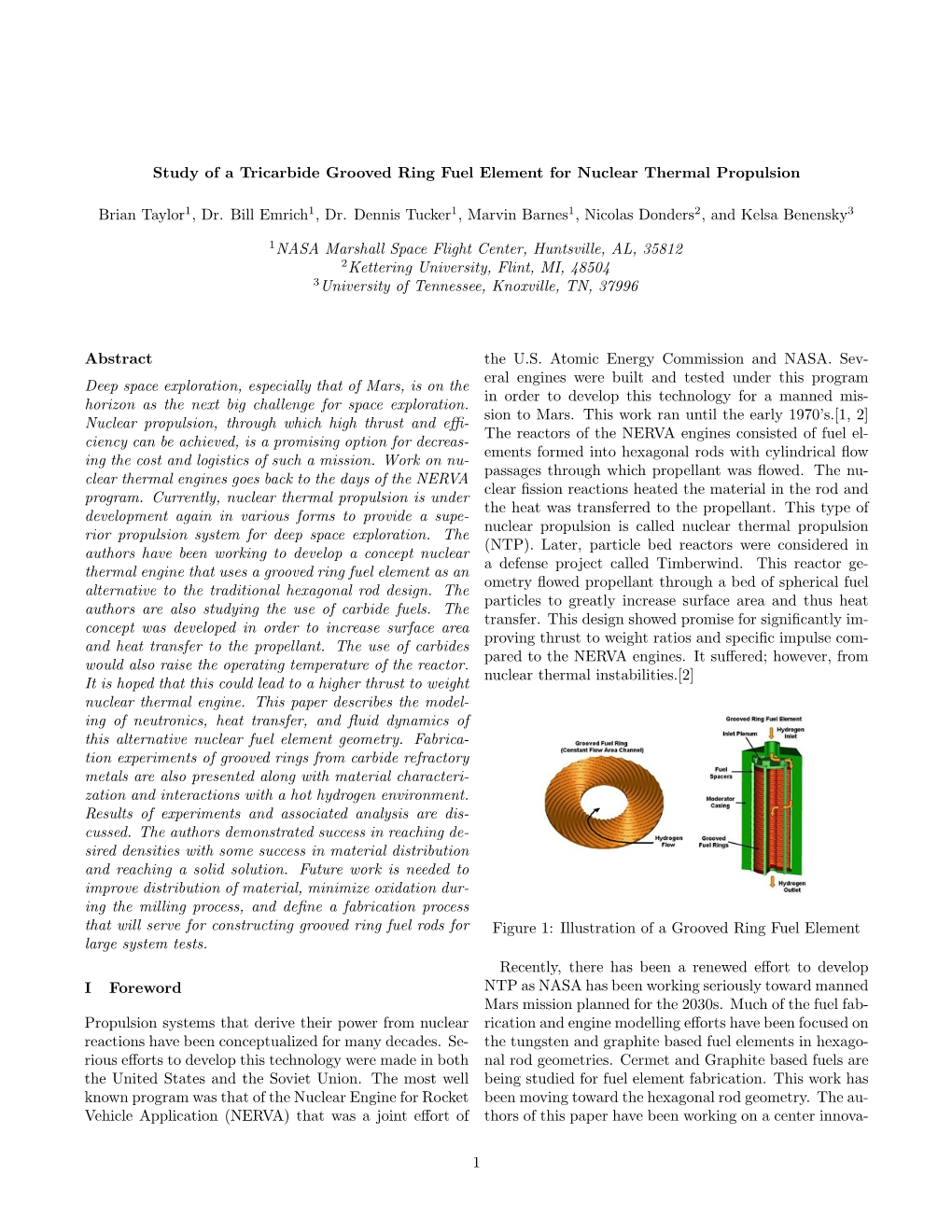 Study of a Tricarbide Grooved Ring Fuel Element for Nuclear Thermal Propulsion