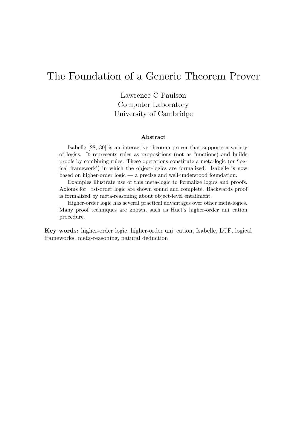 The Foundation of a Generic Theorem Prover