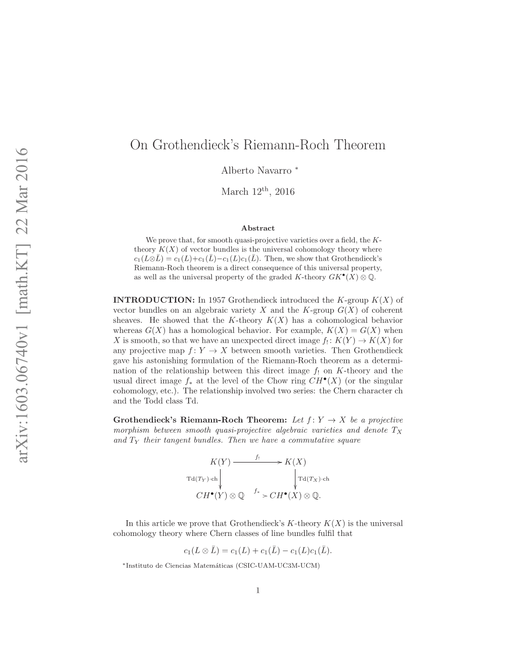 On Grothendieck's Riemann-Roch Theorem