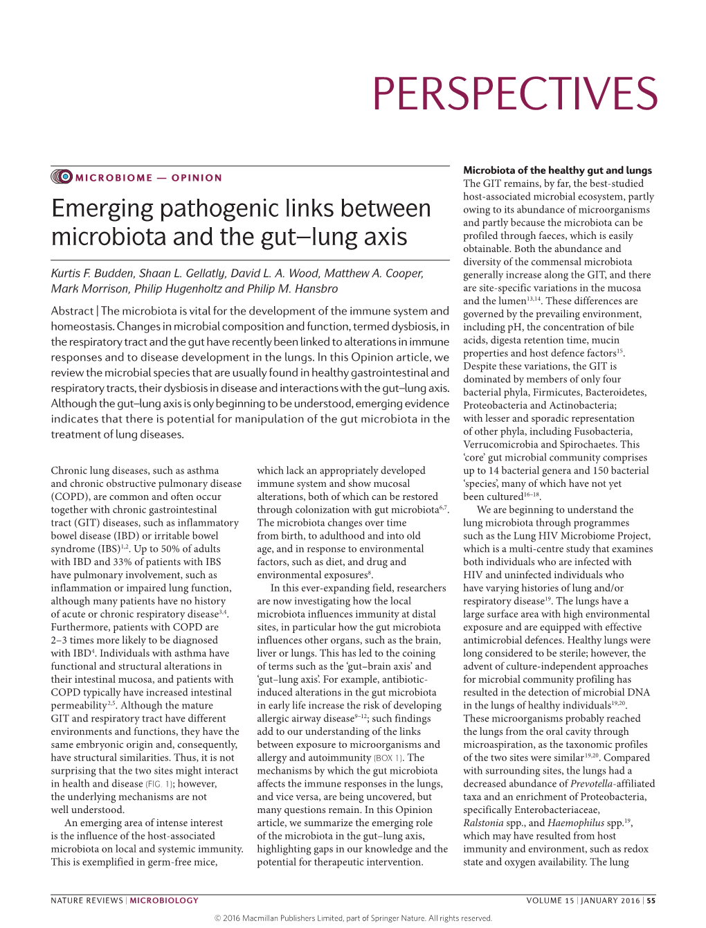 Emerging Pathogenic Links Between the Microbiota and the Gut–Lung Axis