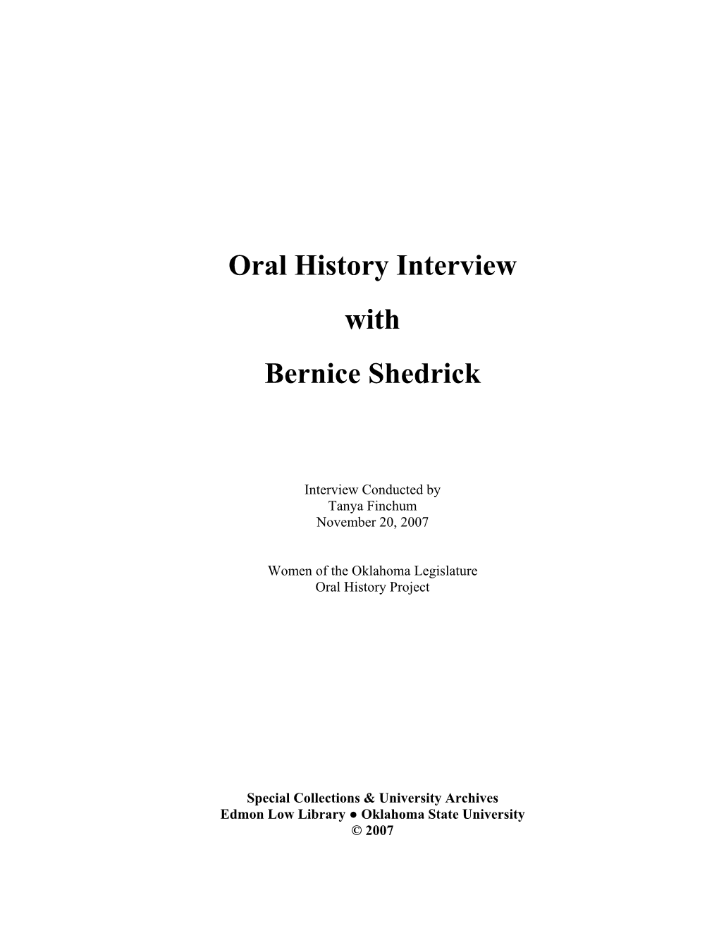 Oral History Interview with Bernice Shedrick