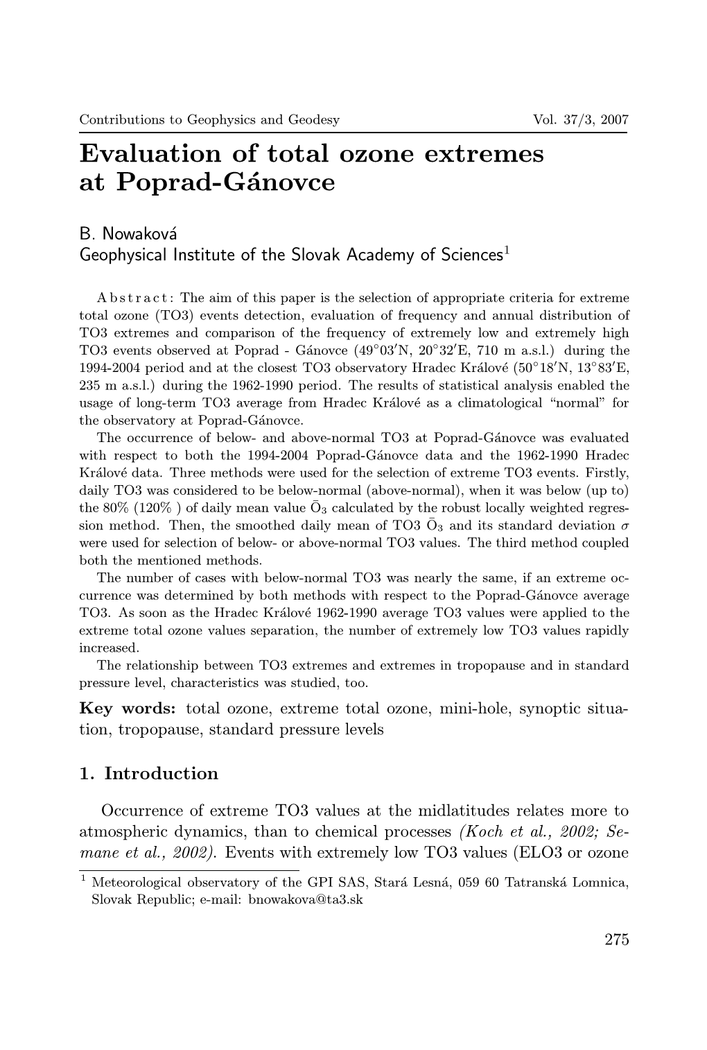 Evaluation of Total Ozone Extremes at Poprad-Gánovce