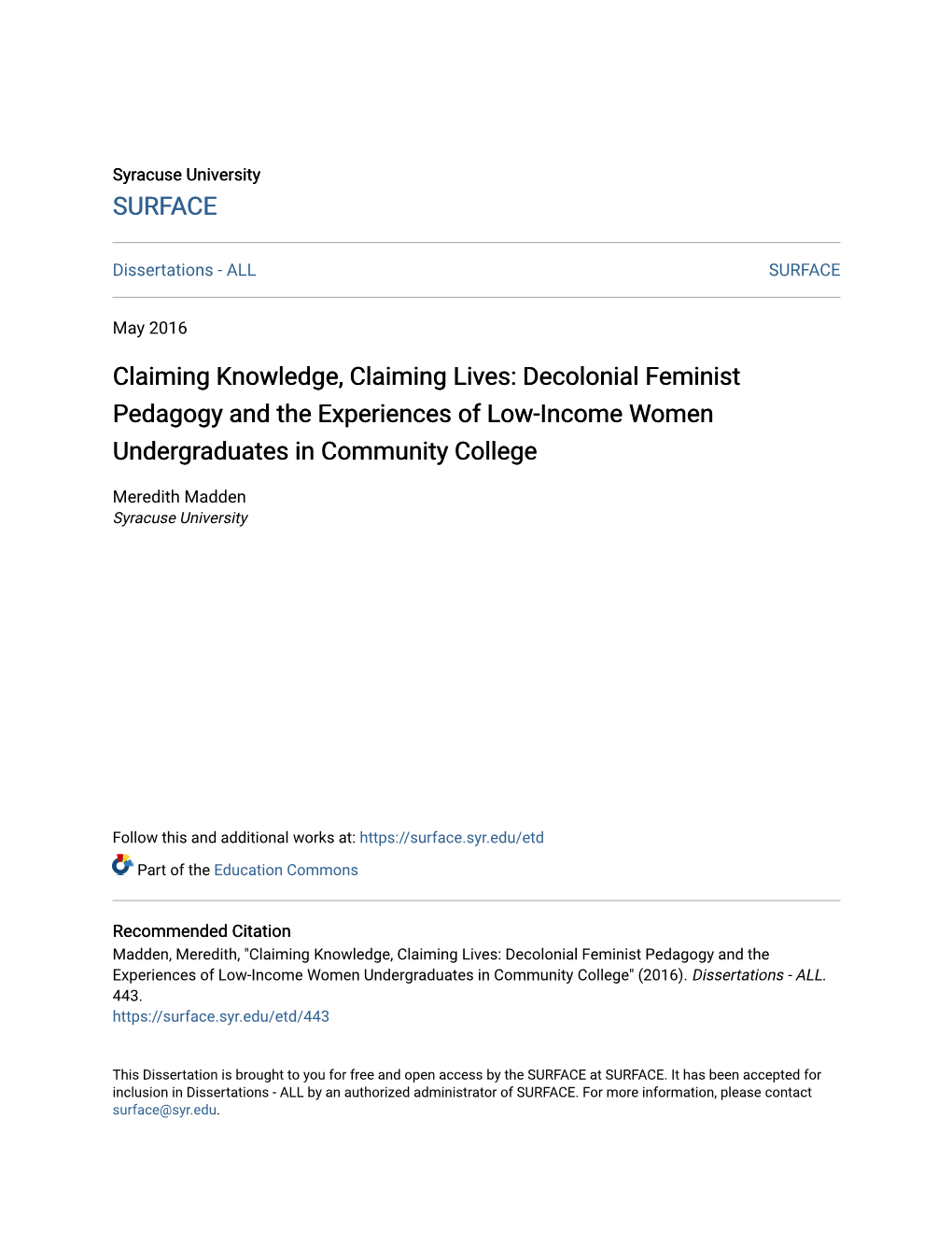 Decolonial Feminist Pedagogy and the Experiences of Low-Income Women Undergraduates in Community College