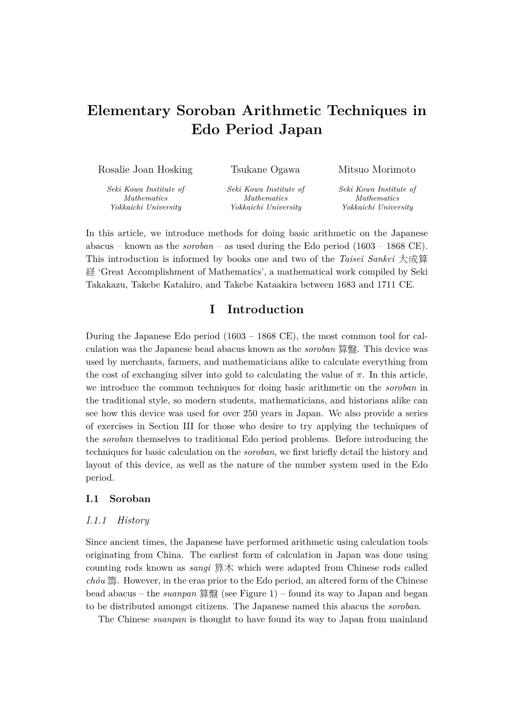 Elementary Soroban Arithmetic Techniques in Edo Period Japan