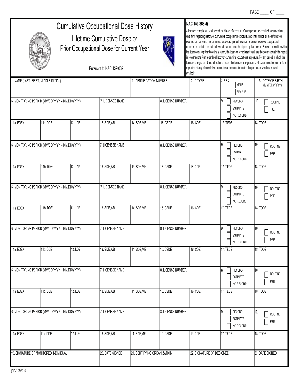 Cumulative Occupational Dose History