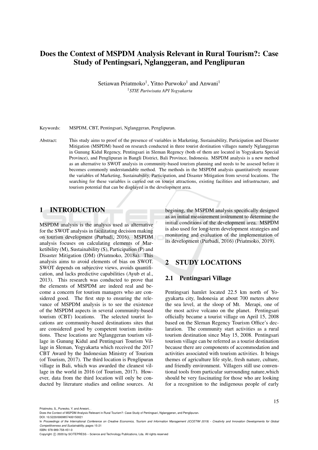 Case Study of Pentingsari, Nglanggeran, and Penglipuran