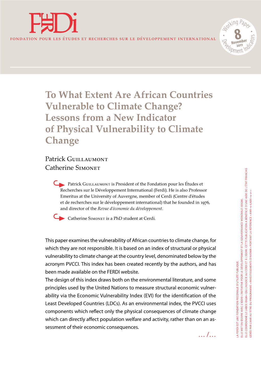 FERDI-I08-To What Extent Are African Countries Vulnerable to Climate