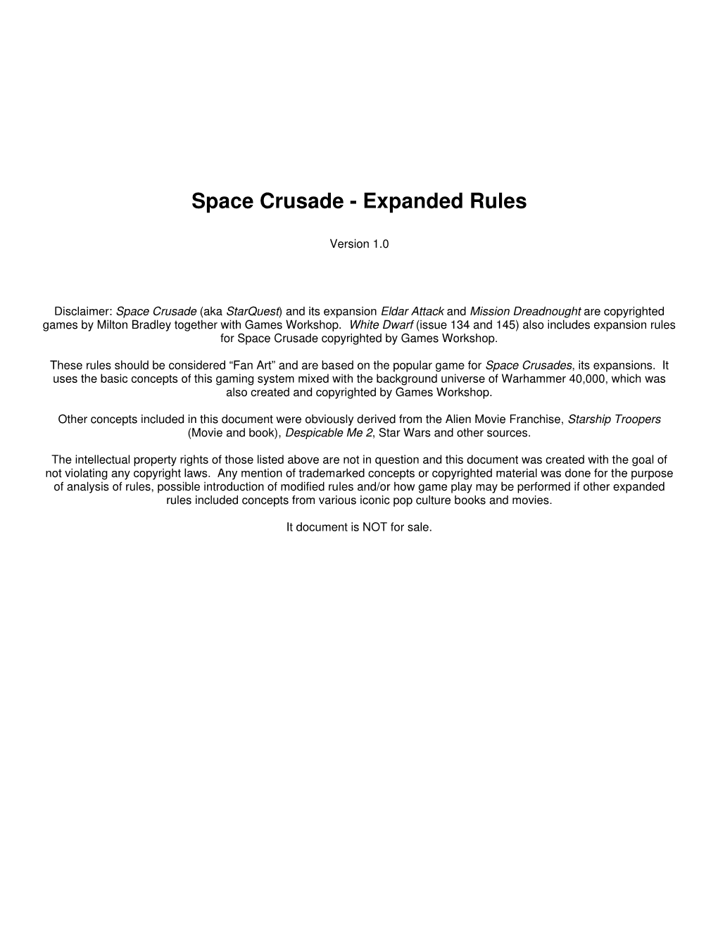 Space Crusade - Expanded Rules