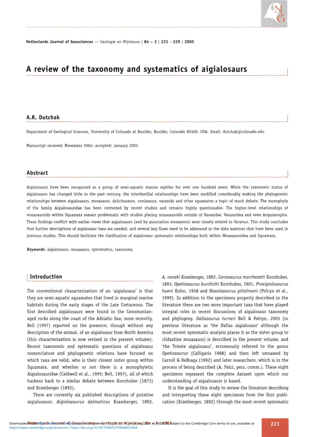 A Review of the Taxonomy and Systematics of Aigialosaurs