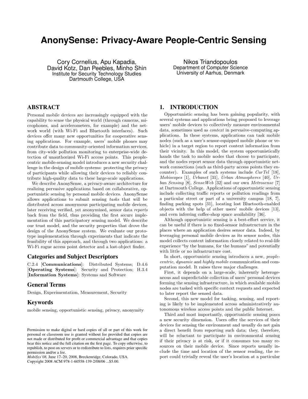 {Anonysense}: Privacy-Aware People-Centric Sensing