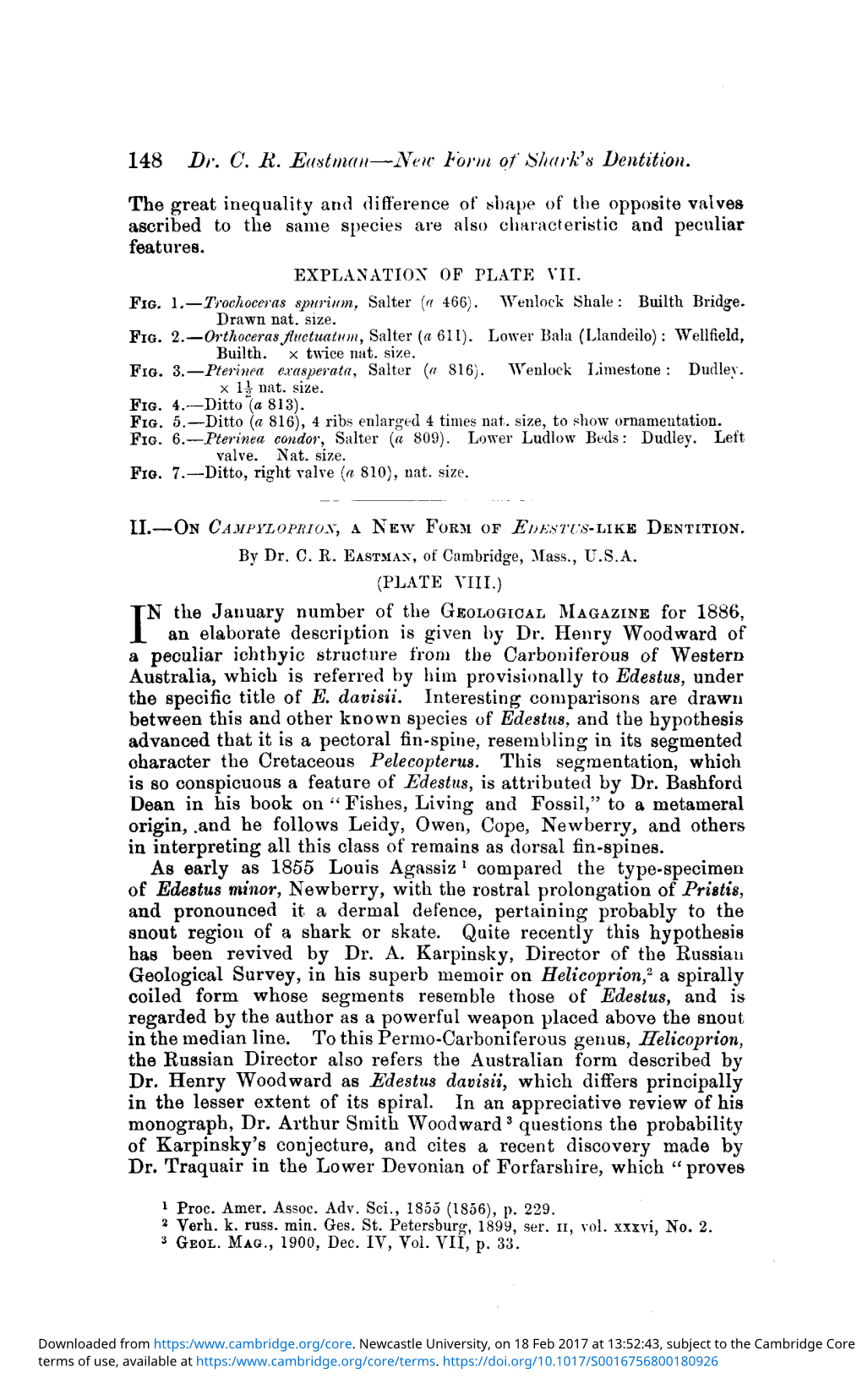 On Campyloprion, a New Form of Edestus-Like Dentition