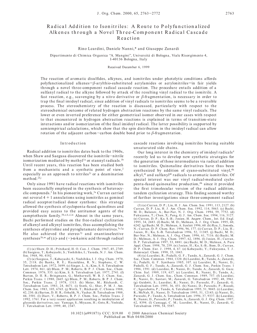 Radical Addition to Isonitriles: a Route to Polyfunctionalized Alkenes Through a Novel Three-Component Radical Cascade Reaction