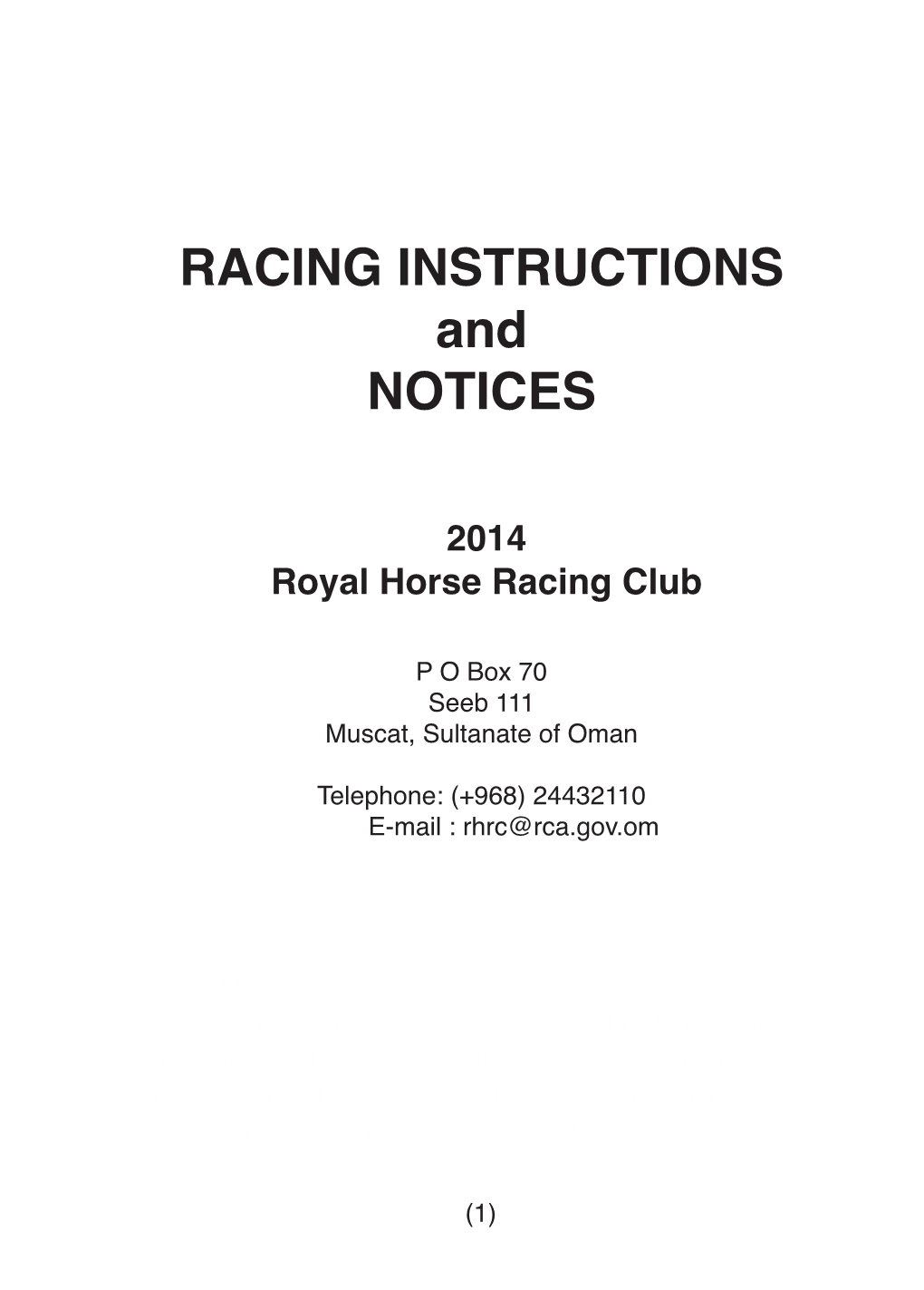 RACING INSTRUCTIONS and NOTICES