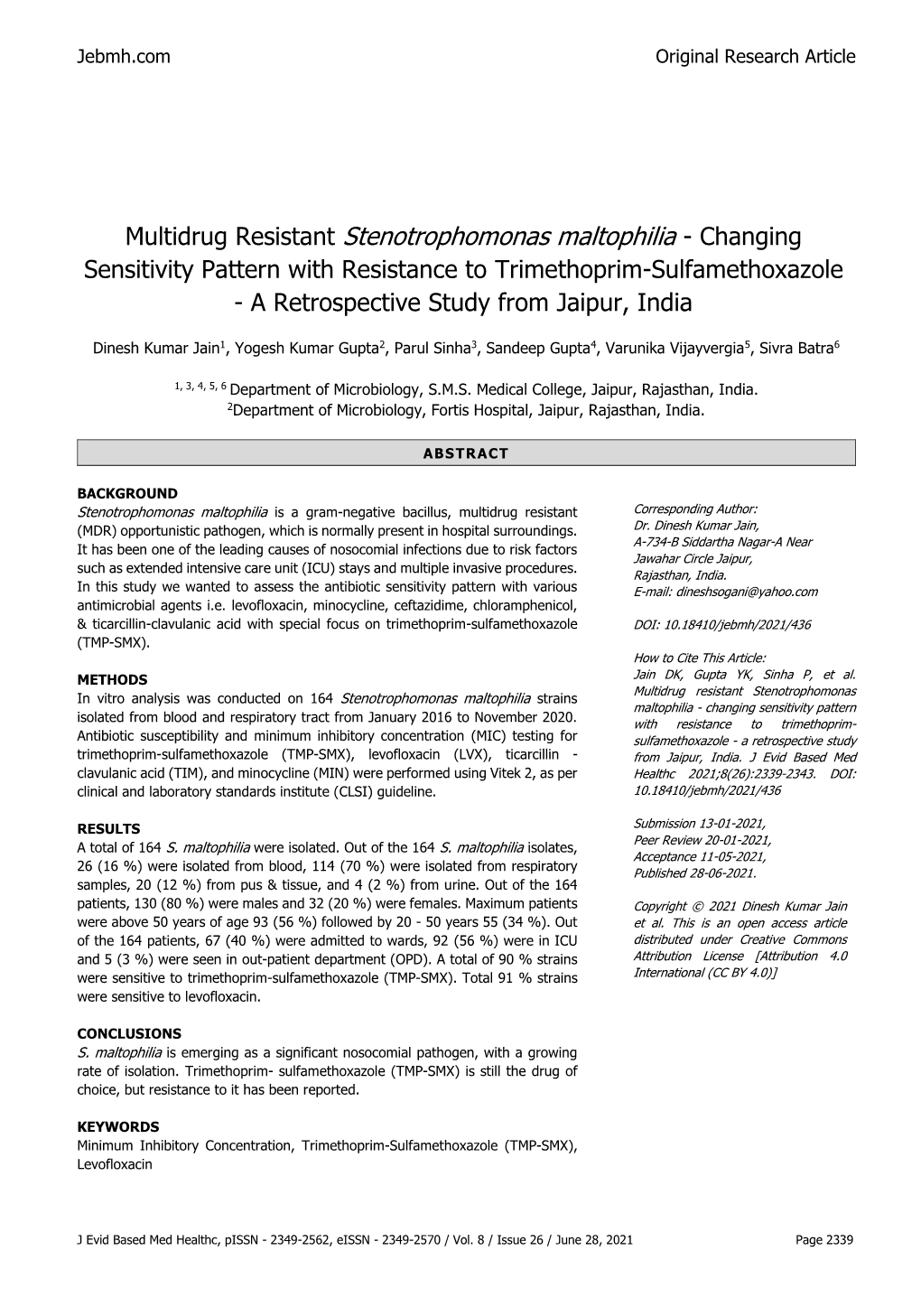 Multidrug Resistant Stenotrophomonas Maltophilia