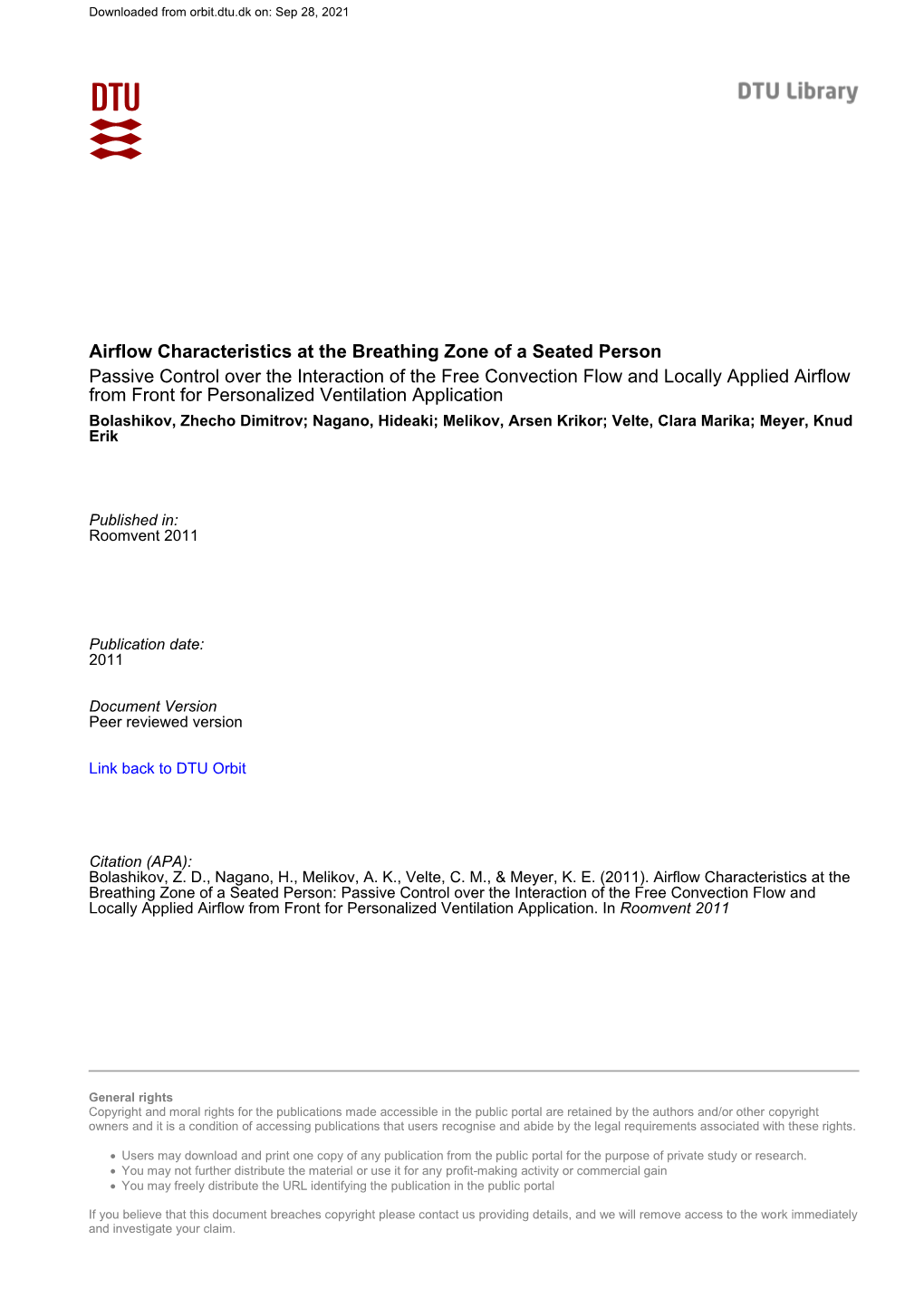 Airflow Characteristics at the Breathing Zone of a Seated