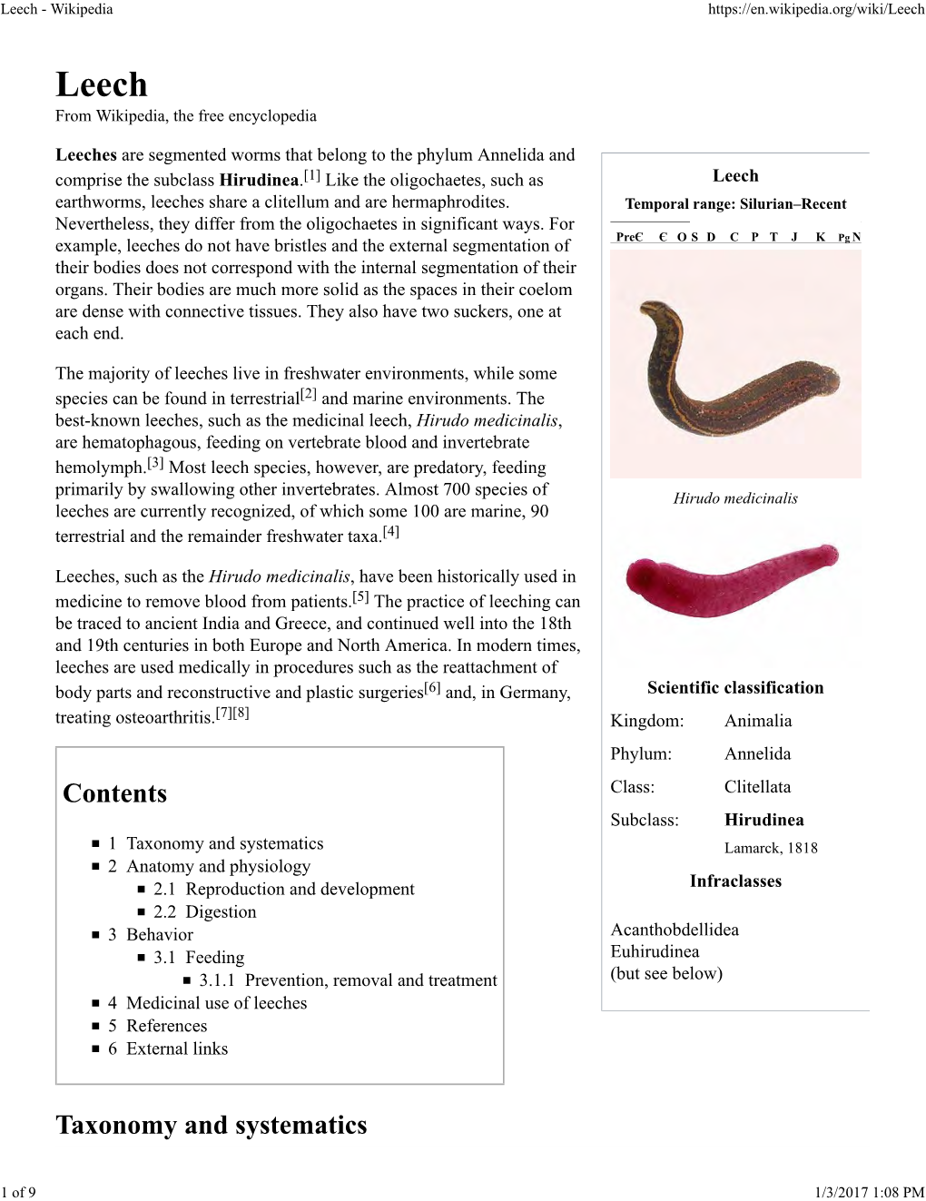 Leech Scientific Classification Kingdom