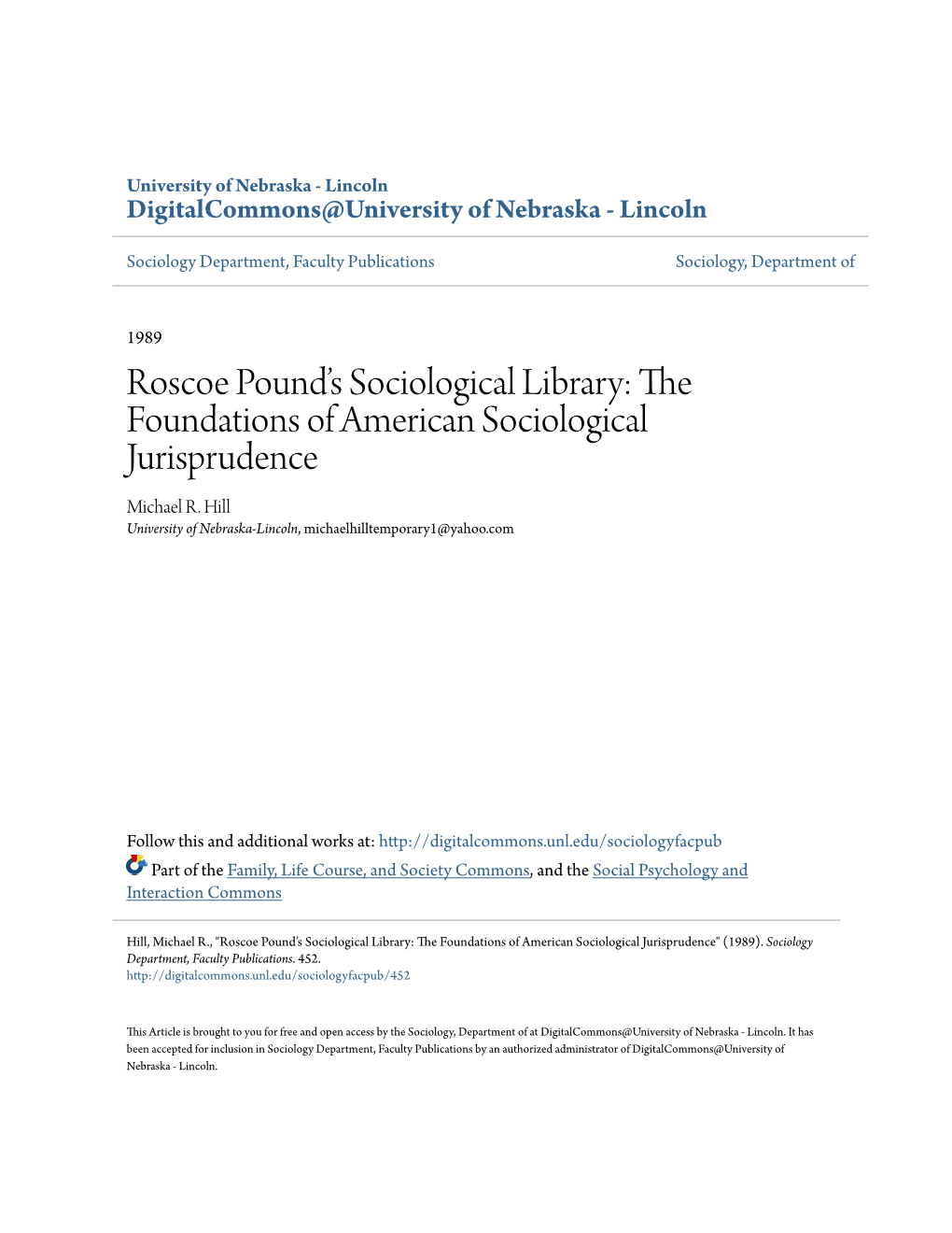 The Foundations of American Sociological Jurisprudence Michael R