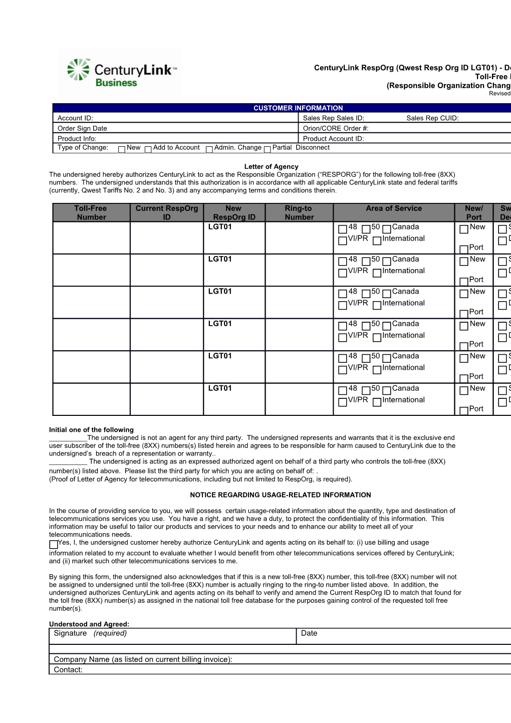 Centurylink Resp Org