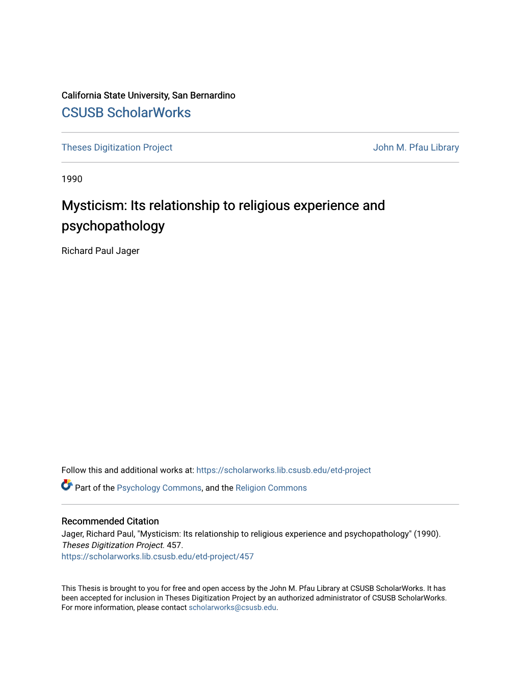 Mysticism: Its Relationship to Religious Experience and Psychopathology