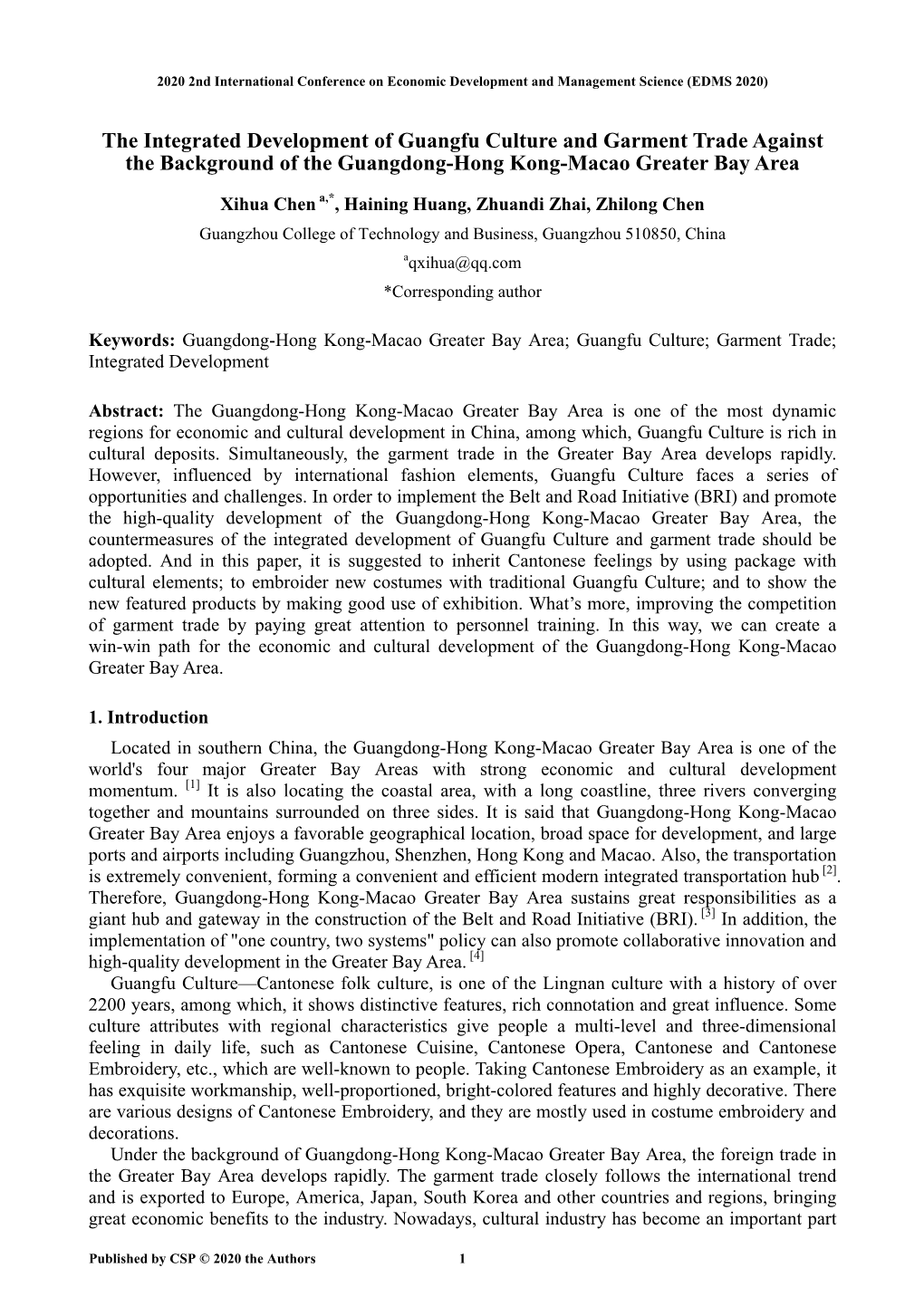 The Integrated Development of Guangfu Culture and Garment Trade Against the Background of the Guangdong-Hong Kong-Macao Greater Bay Area