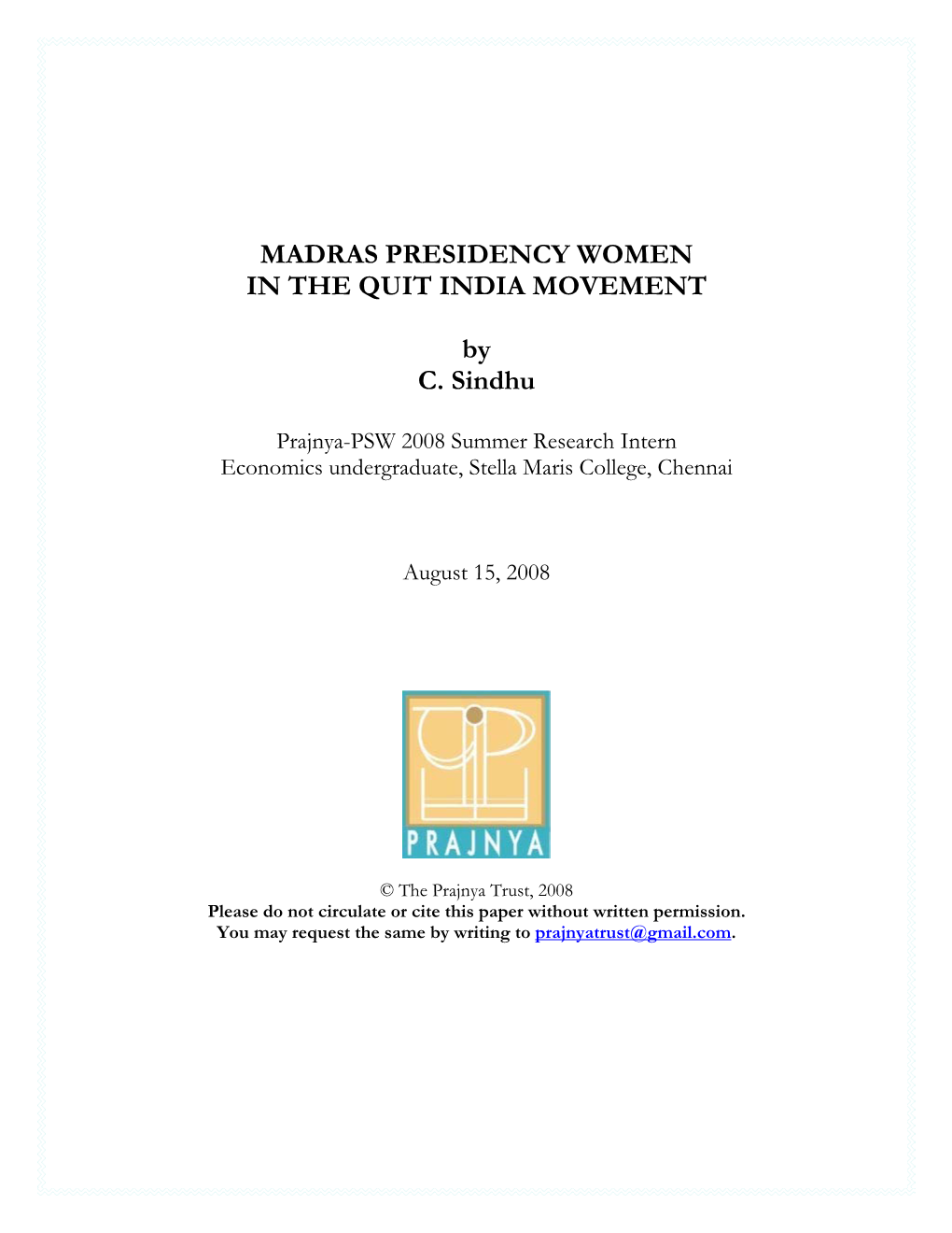 Madras Presidency Women in the Quit India Movement